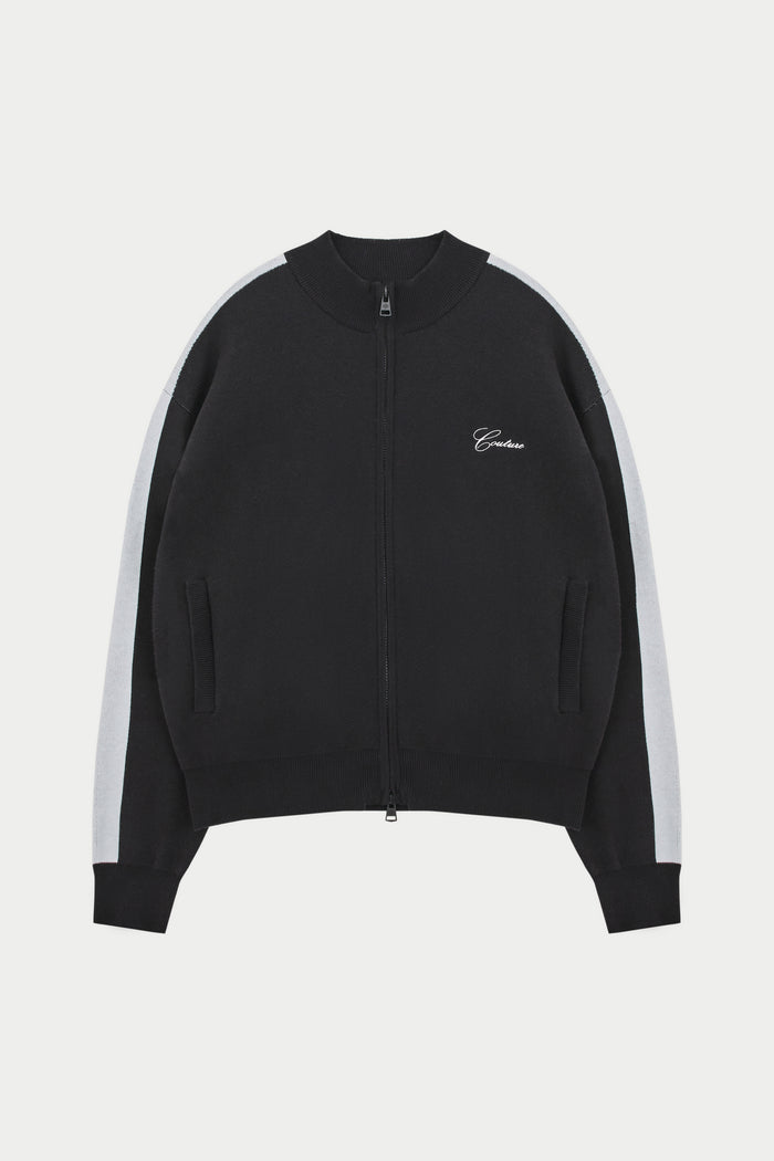 SIDE STRIPE KNITTED TRACK JACKET - BLACK