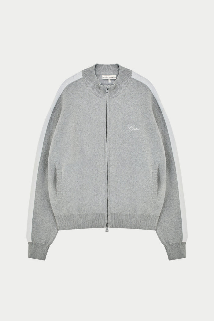 SIDE STRIPE KNITTED TRACK JACKET - GREY MARL