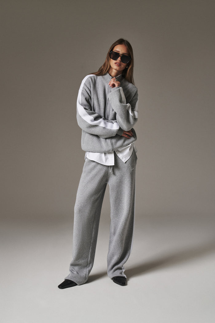 SIDE STRIPE KNITTED TRACK JACKET - GREY MARL