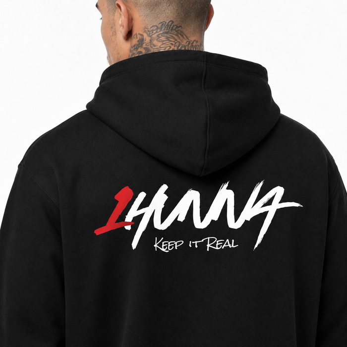 1HUNNA Signature 001 Hoodie in zwart – detail ruglogo