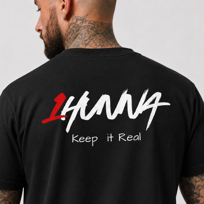 1HUNNA Signature 001 T-shirt in zwart – detail ruglogo