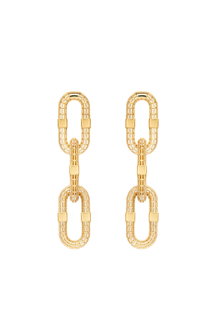Signature 3-Link Earrings w/ Disco Squares Posts - 18k Yellow Gold