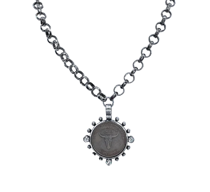 Silver Longhorn Coin Necklace