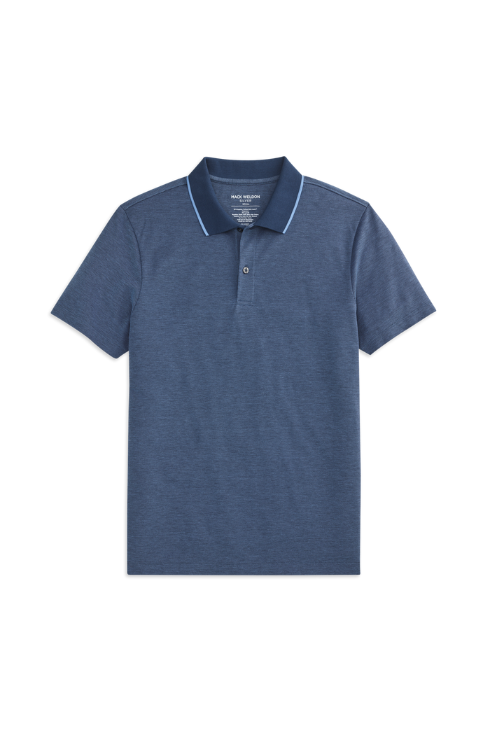 Total Eclipse Chambray Oxford | Front view of Silver Pique Polo in Total Eclipse Chambray Oxford