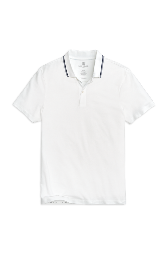 Bright White Tipped | Front view of Silver Pique Polo in Bright White Tipped