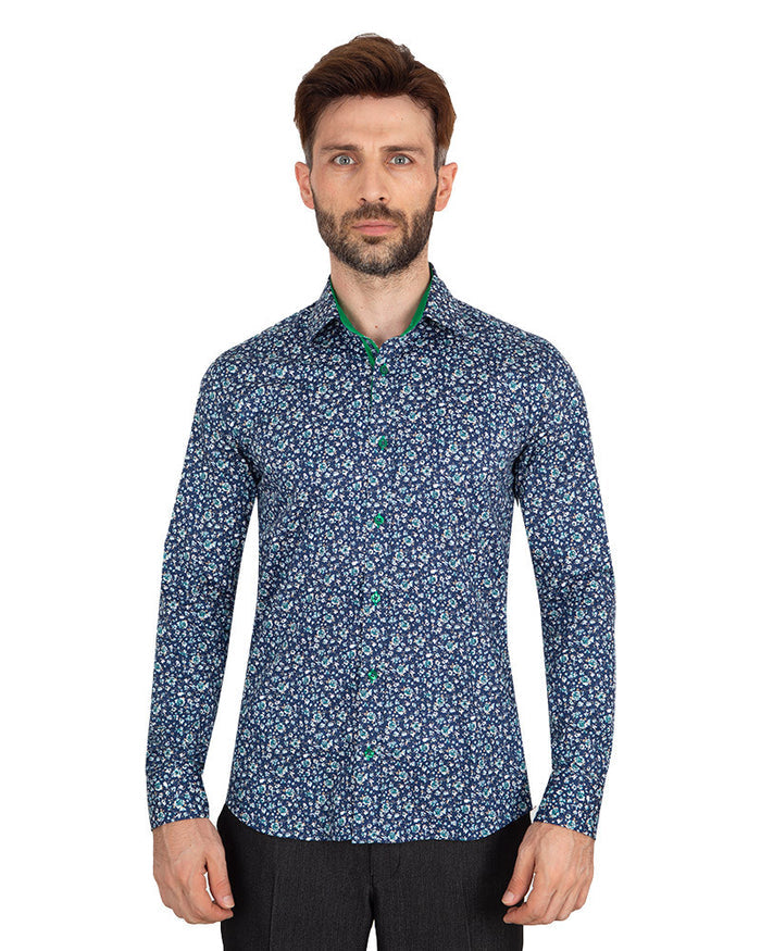 Sky Blue Floral Design with Contrasting Colour Men's shirt-Makrom