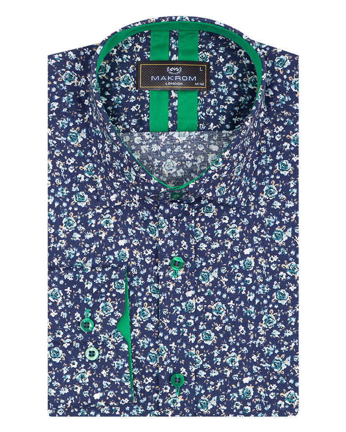Sky Blue Floral Design with Contrasting Colour Men's shirt-Makrom