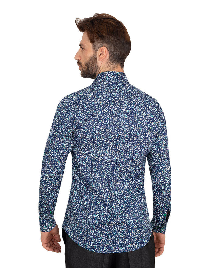 Sky Blue Floral Design with Contrasting Colour Men's shirt-Makrom