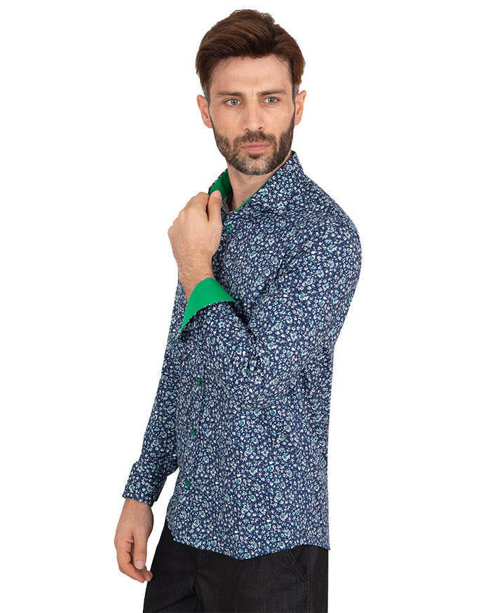 Sky Blue Floral Design with Contrasting Colour Men's shirt-Makrom