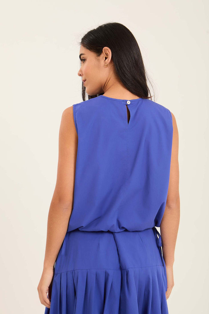 Sleeveless Solid Summer Top with Drawstring Trim