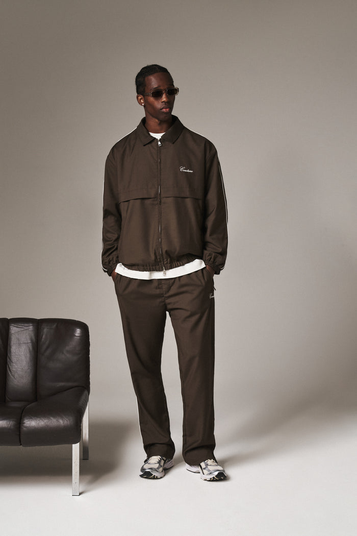 SMART PIPED TRACK JACKET - BROWN