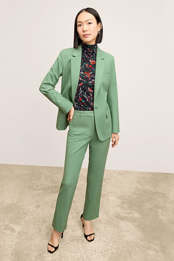 front image of a woman wearing the smith pants in parisian green | Exclude | Grid
