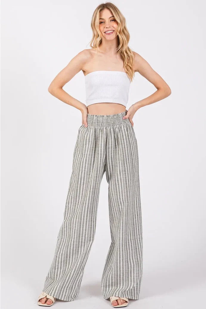 Smocked Waist Wide Leg Pant