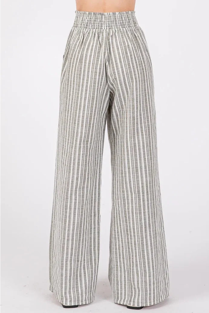 Smocked Waist Wide Leg Pant