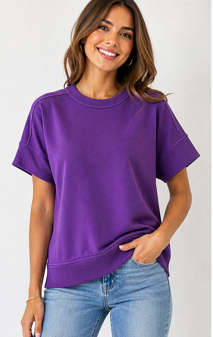 Solid Short Sleeve Sweater