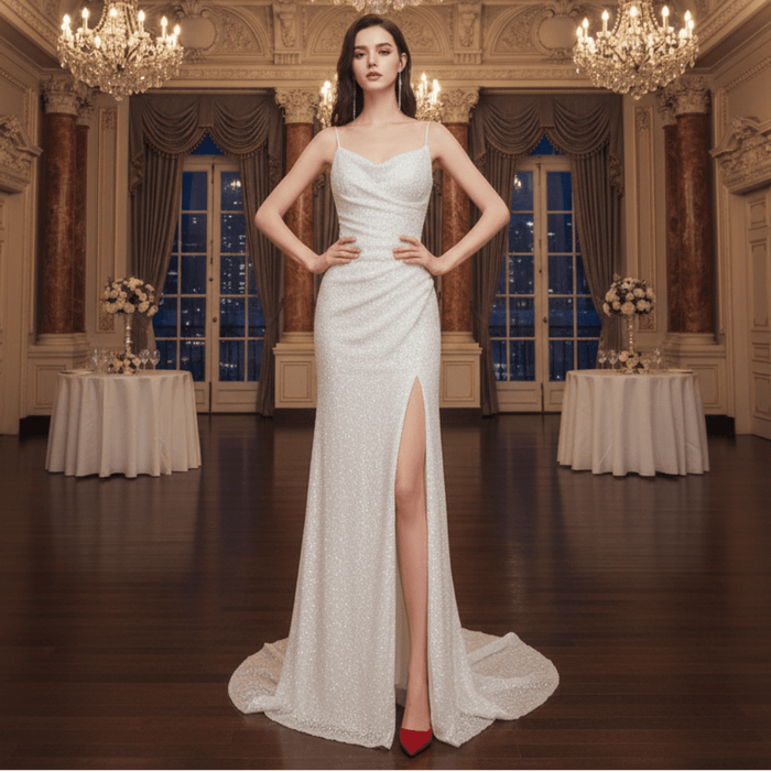 Spaghetti Strap Formal Evening Dress Leg Slit - Rosymae