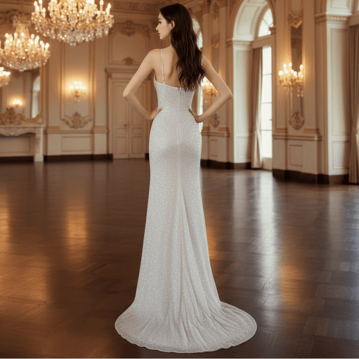 Spaghetti Strap Formal Evening Dress Leg Slit - Rosymae