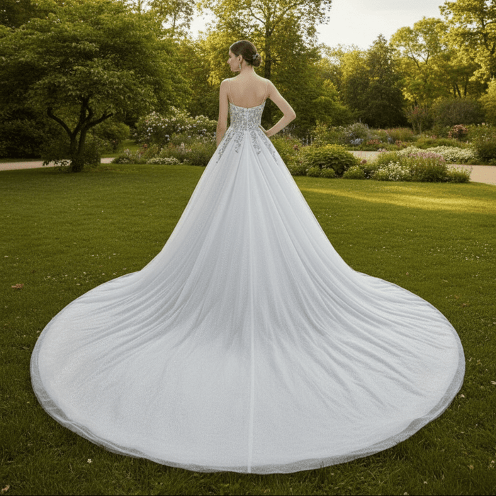Spaghetti Strap Lace Tulle Ball Gown Wedding Dress Bridal Gown - Rosymae