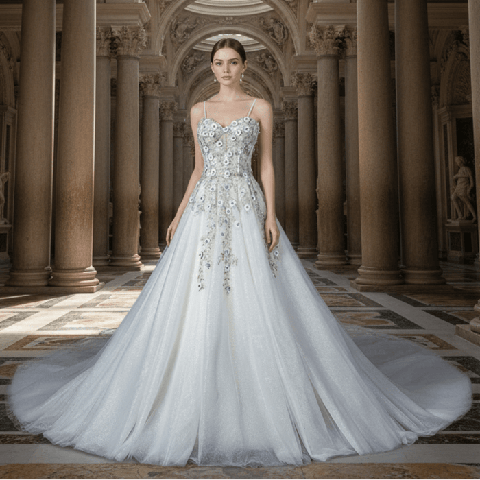 Spaghetti Strap Lace Tulle Ball Gown Wedding Dress Bridal Gown - Rosymae