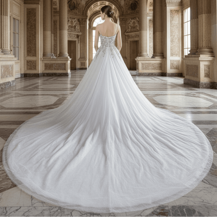 Spaghetti Strap Lace Tulle Ball Gown Wedding Dress Bridal Gown - Rosymae