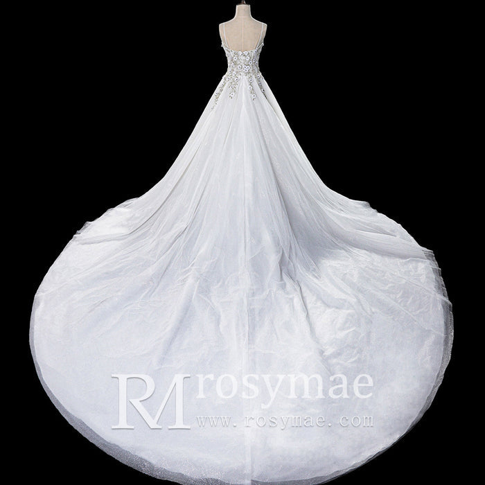 Spaghetti Strap Lace Tulle Ball Gown Wedding Dress Bridal Gown - Rosymae
