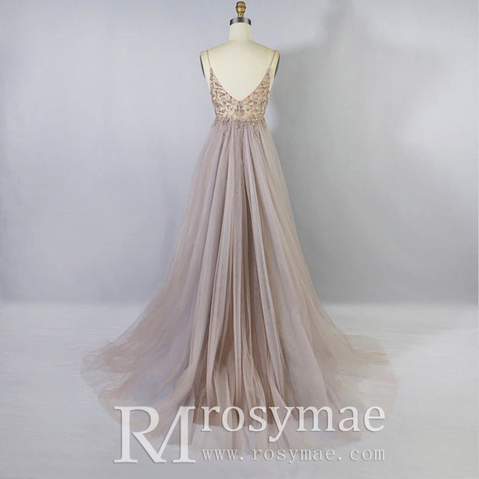 Spaghetti Straps Mother of The Bride Dress With High Slit - Rosymae