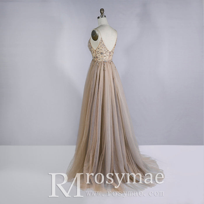 Spaghetti Straps Mother of The Bride Dress With High Slit - Rosymae