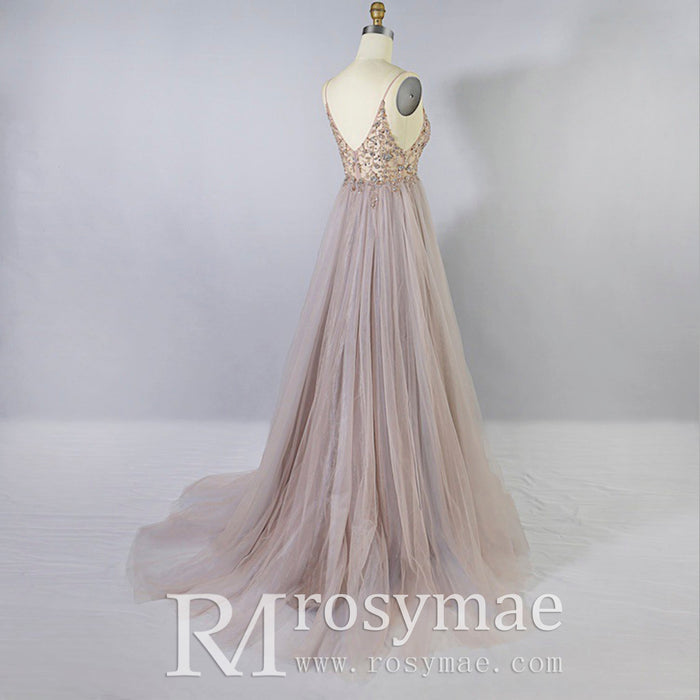 Spaghetti Straps Mother of The Bride Dress With High Slit - Rosymae