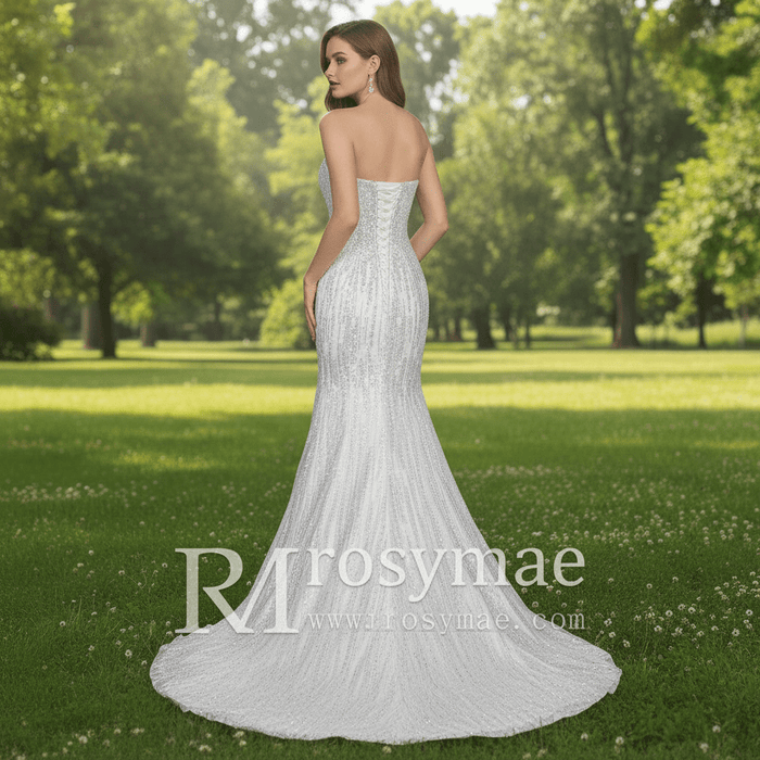 Sparkly crystals Mermaid Strapless Sequins Wedding Dress - Rosymae