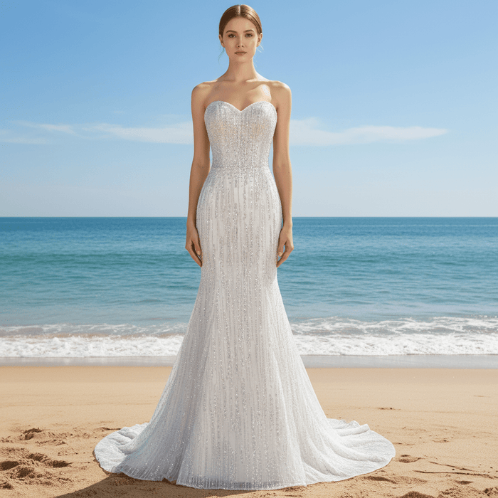 Sparkly crystals Mermaid Strapless Sequins Wedding Dress - Rosymae