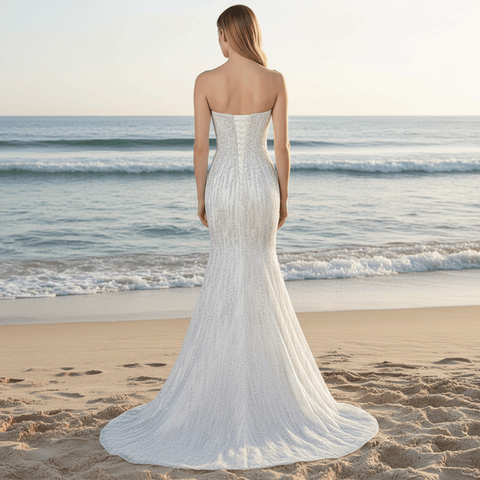 Sparkly crystals Mermaid Strapless Sequins Wedding Dress - Rosymae