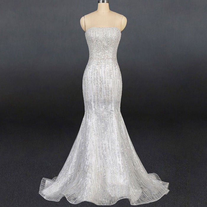 Sparkly crystals Mermaid Strapless Sequins Wedding Dress - Rosymae