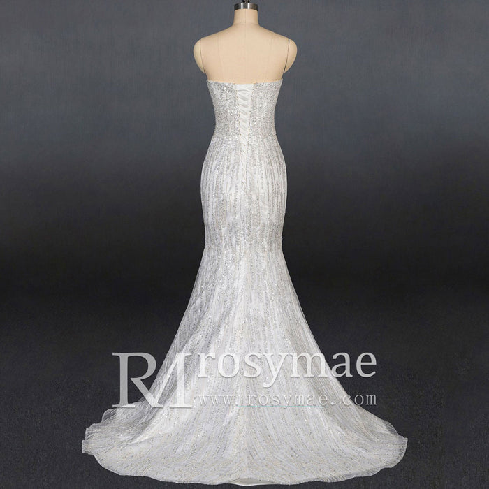 Sparkly crystals Mermaid Strapless Sequins Wedding Dress - Rosymae