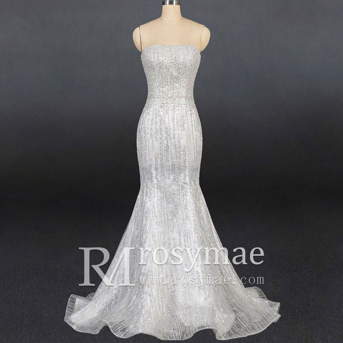 Sparkly crystals Mermaid Strapless Sequins Wedding Dress - Rosymae