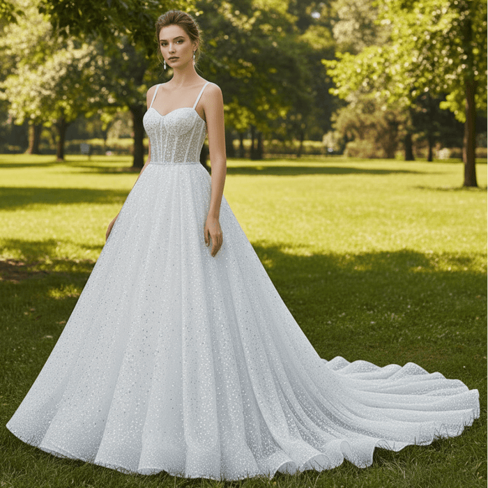 Sparkly Luxury Spaghetti Straps Ball Gowns Wedding Dresses - Rosymae