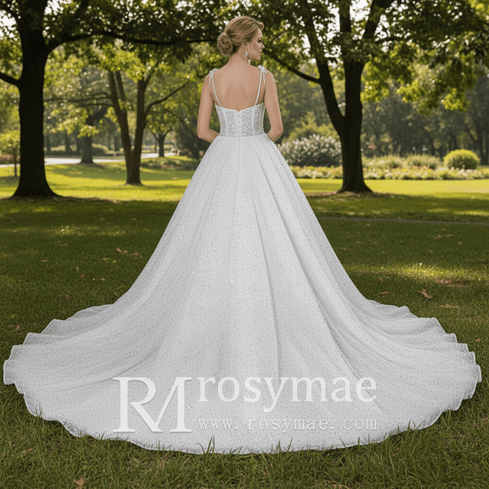 Sparkly Luxury Spaghetti Straps Ball Gowns Wedding Dresses - Rosymae