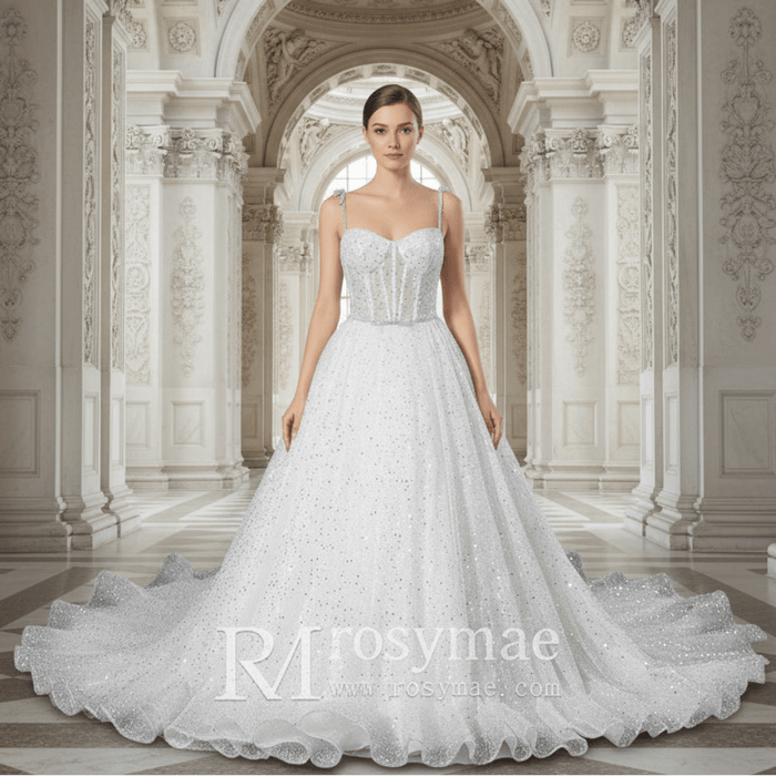 Sparkly Luxury Spaghetti Straps Ball Gowns Wedding Dresses - Rosymae