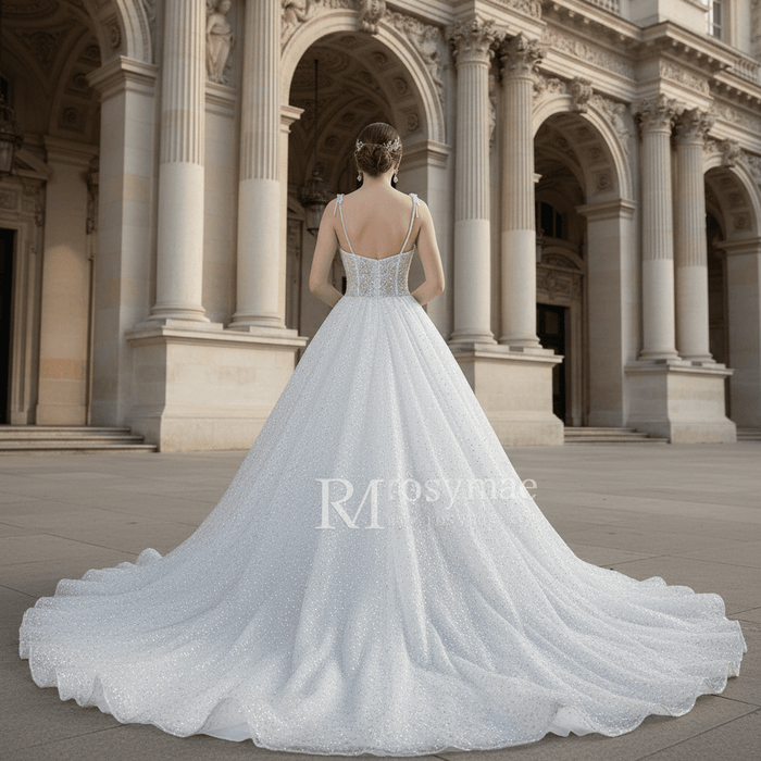 Sparkly Luxury Spaghetti Straps Ball Gowns Wedding Dresses - Rosymae