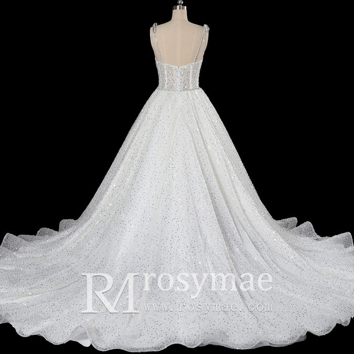 Sparkly Luxury Spaghetti Straps Ball Gowns Wedding Dresses - Rosymae