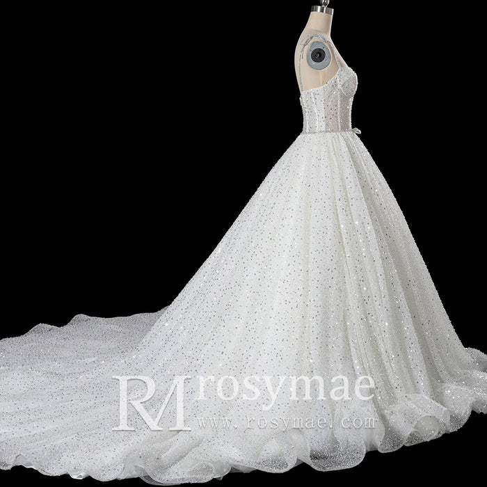 Sparkly Luxury Spaghetti Straps Ball Gowns Wedding Dresses - Rosymae