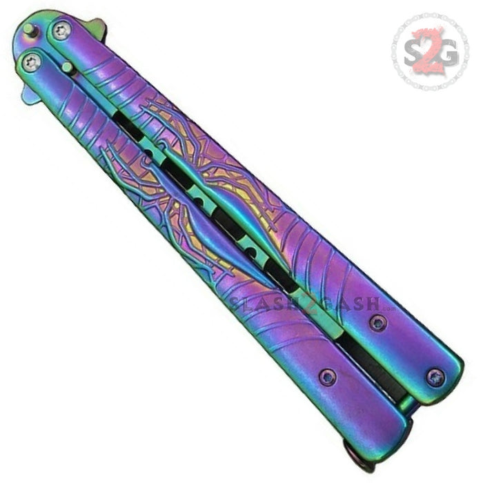 Spider Butterfly Knife Rainbow TRAINER Dull Balisong w/ Spring Latch