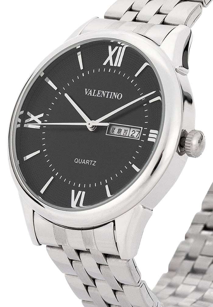 Valentino Stainless Steel Strap Analog Watch for Men 20122480-BLACK DIAL-Watch Portal Philippines
