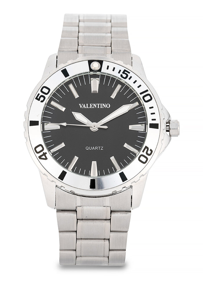 Valentino Stainless Steel Strap Analog Watch for Men 20122486-SIL RING-BLK DIAL-Watch Portal Philippines
