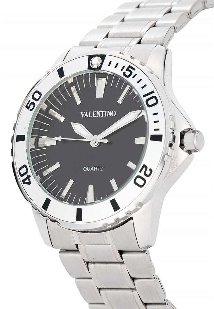 Valentino Stainless Steel Strap Analog Watch for Men 20122486-SIL RING-BLK DIAL-Watch Portal Philippines