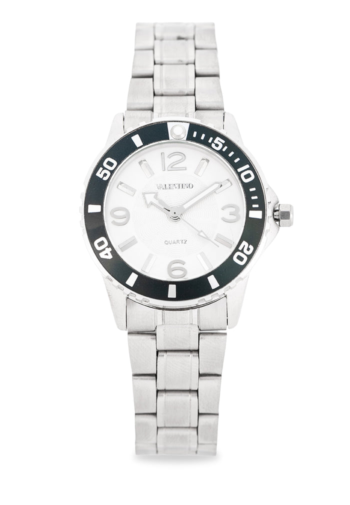 Valentino Stainless Steel Strap Analog Watch for Women 20122487-BLK RING-WHT DIAL-Watch Portal Philippines