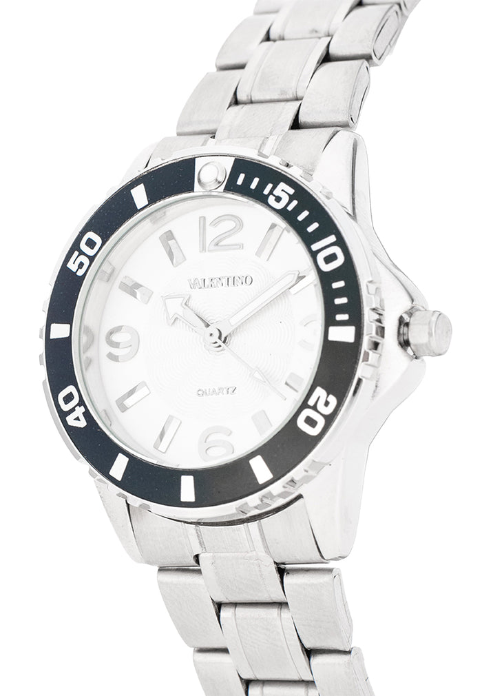 Valentino Stainless Steel Strap Analog Watch for Women 20122487-BLK RING-WHT DIAL-Watch Portal Philippines