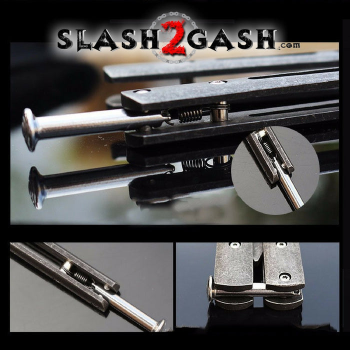 Stonewash Butterfly Knife TRAINER Balisong w/sheath Dull Spring Latch