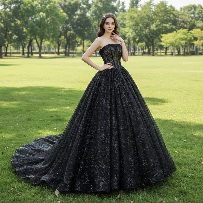 Strapless Bridal Gown Elegant Black Wedding Dress - Rosymae