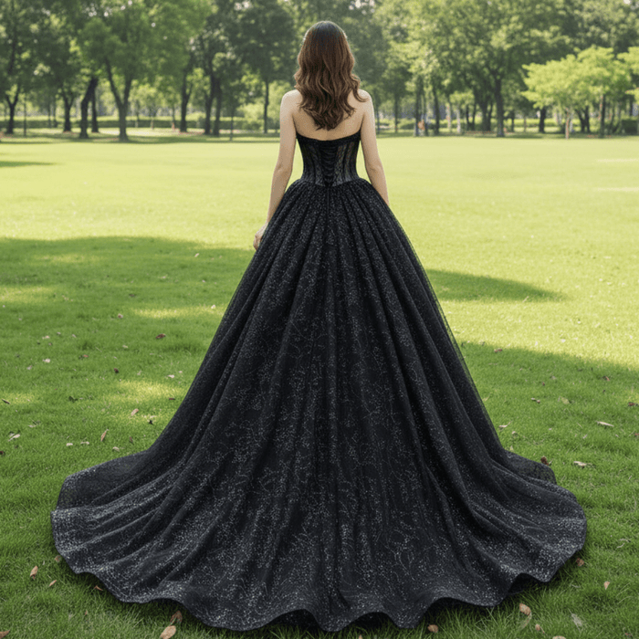 Strapless Bridal Gown Elegant Black Wedding Dress - Rosymae