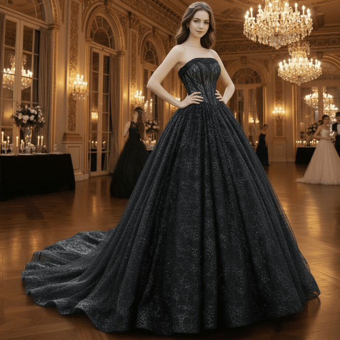 Strapless Bridal Gown Elegant Black Wedding Dress - Rosymae